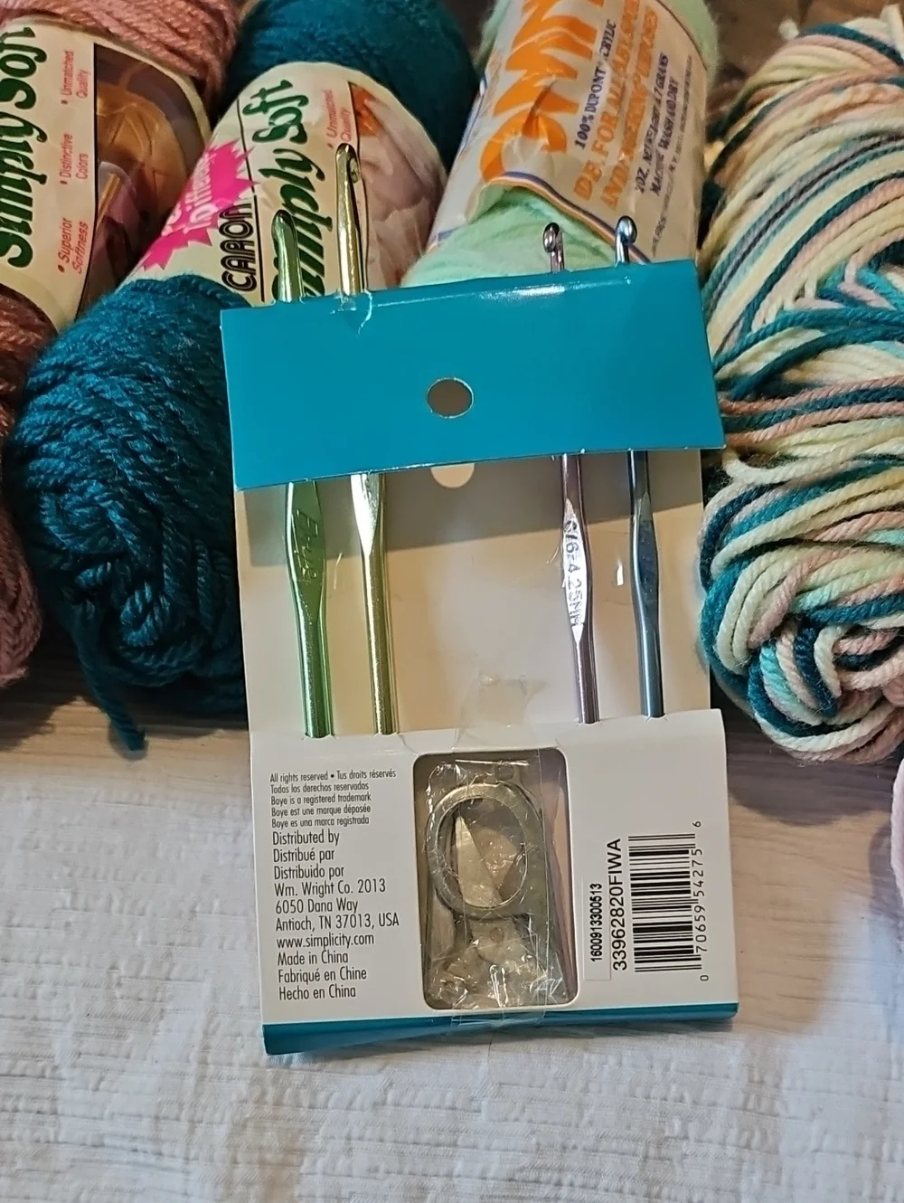 Various Bundles Of Yarn + Hook Set With Scissors